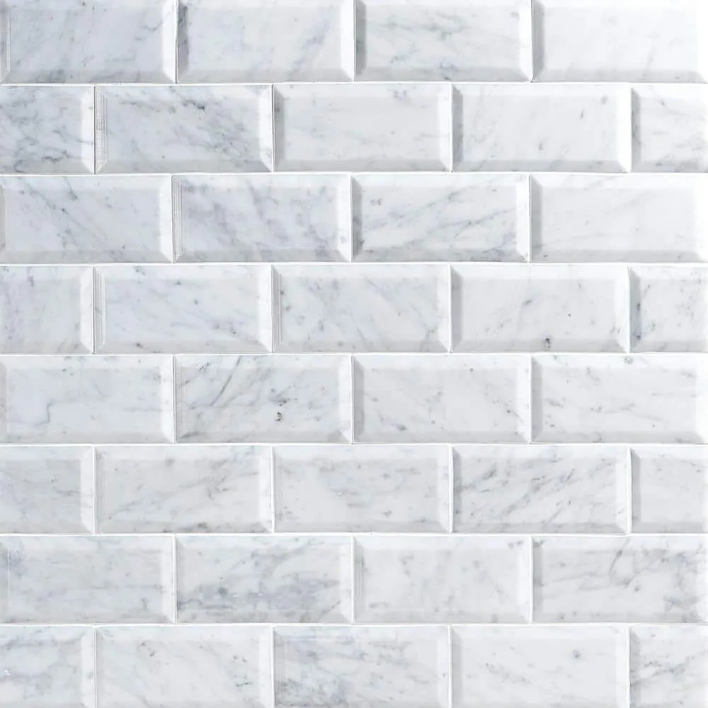 Ivy Hill Tile White Carrara Beveled 3 in. x 6 in. x 9mm Polished Marble Subway Tile (40 Pieces, 5 Sq. Ft. Per Box), photo 6 of 8