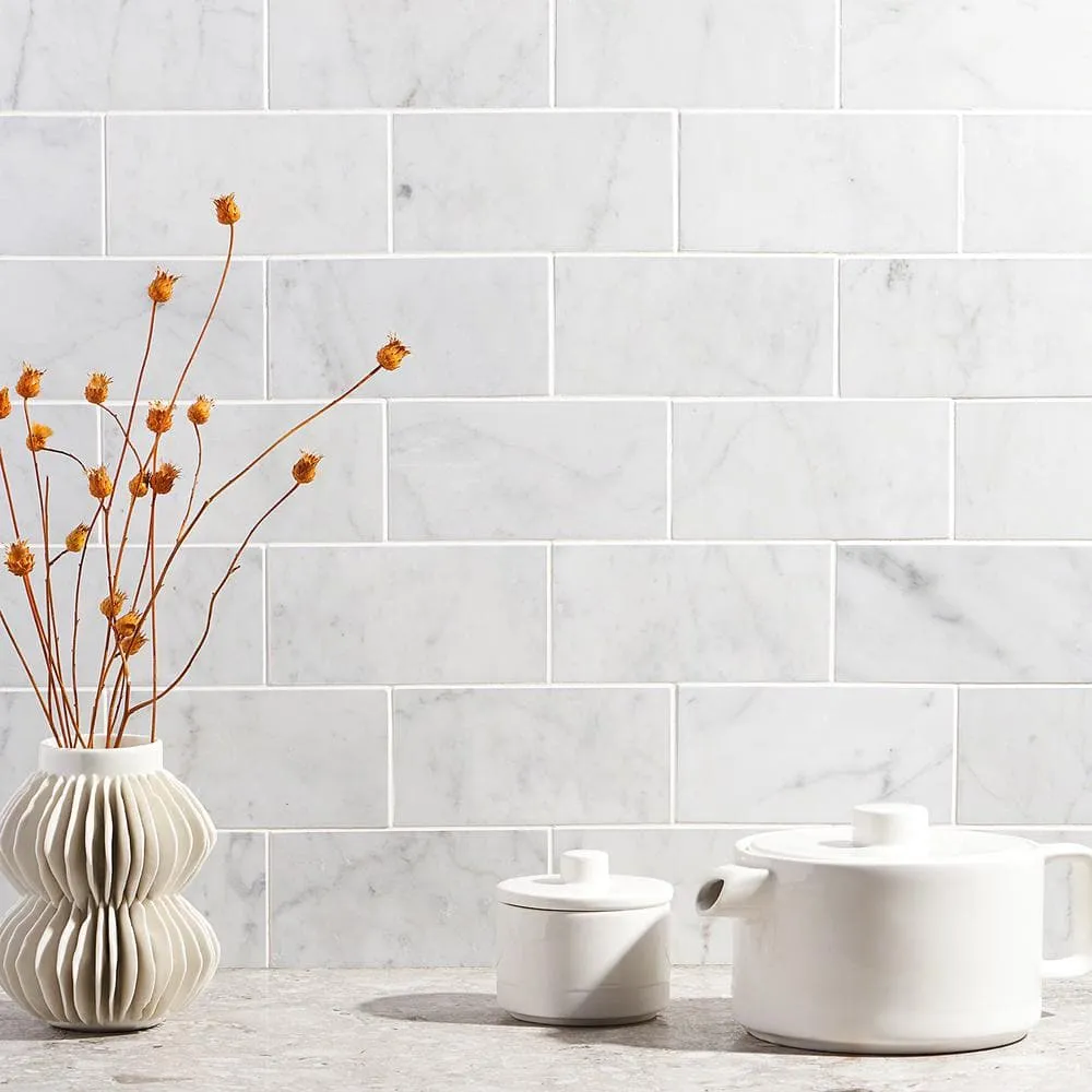 Ivy Hill Tile White Carrara 3 in. x 6 in. x 9mm Polished Marble Subway Tile (40 Pieces, 5 sq. ft. per Box), photo 2 of 8