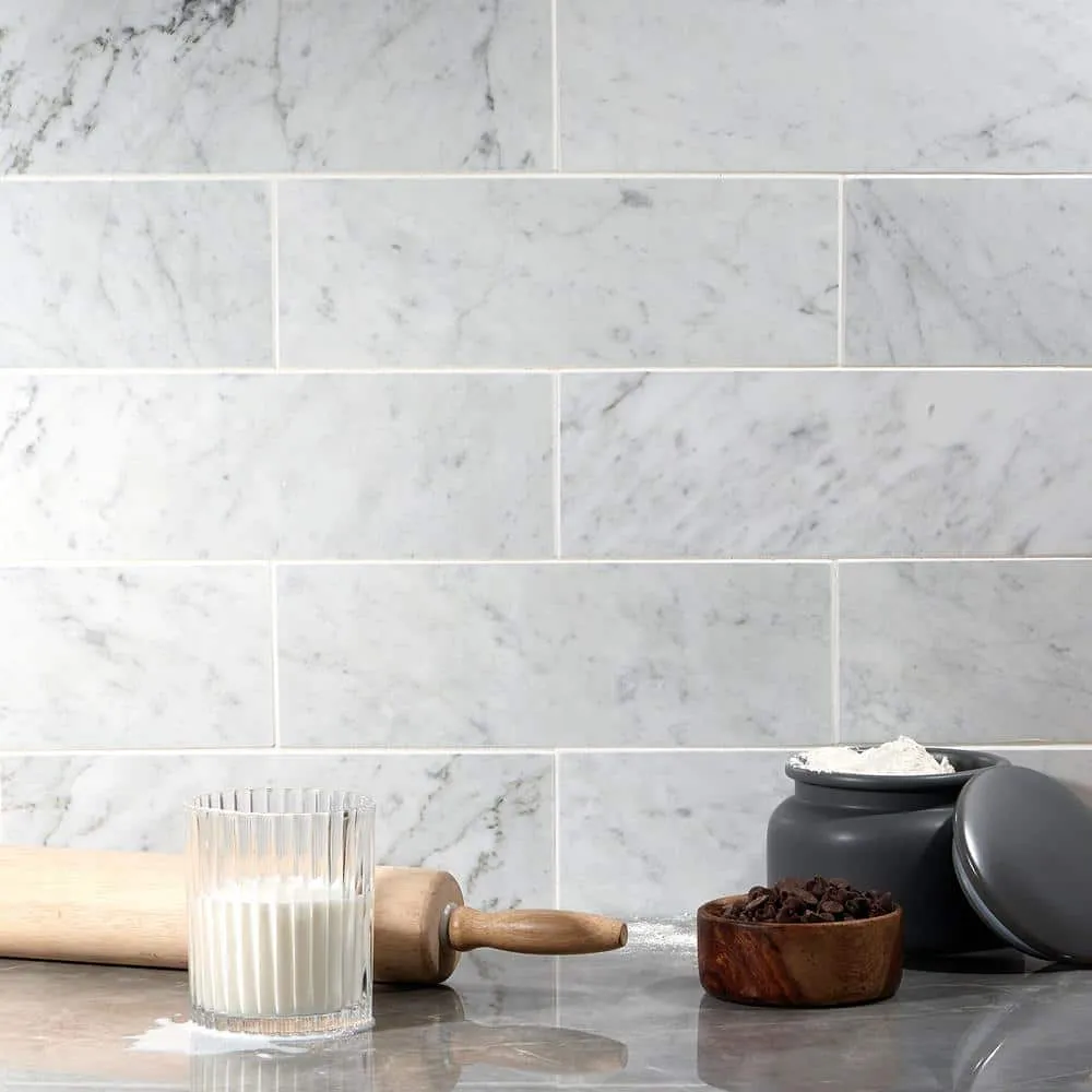 Ivy Hill Tile White Carrara 4 in. x 12 in. x 9mm Polished Marble Subway Tile (30 Pieces, 10 sq. ft. per Box), photo 4 of 8