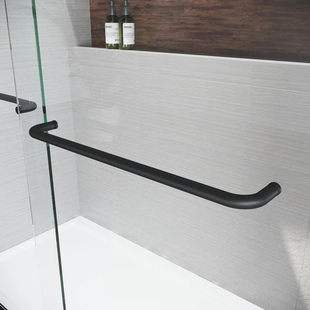 CASAINC 50-54 in. W x 72 in. H Sliding Adjustable Semi-Frameless Shower Door in Matte Black with Thick Clear Tempered Glass, photo 7 of 8