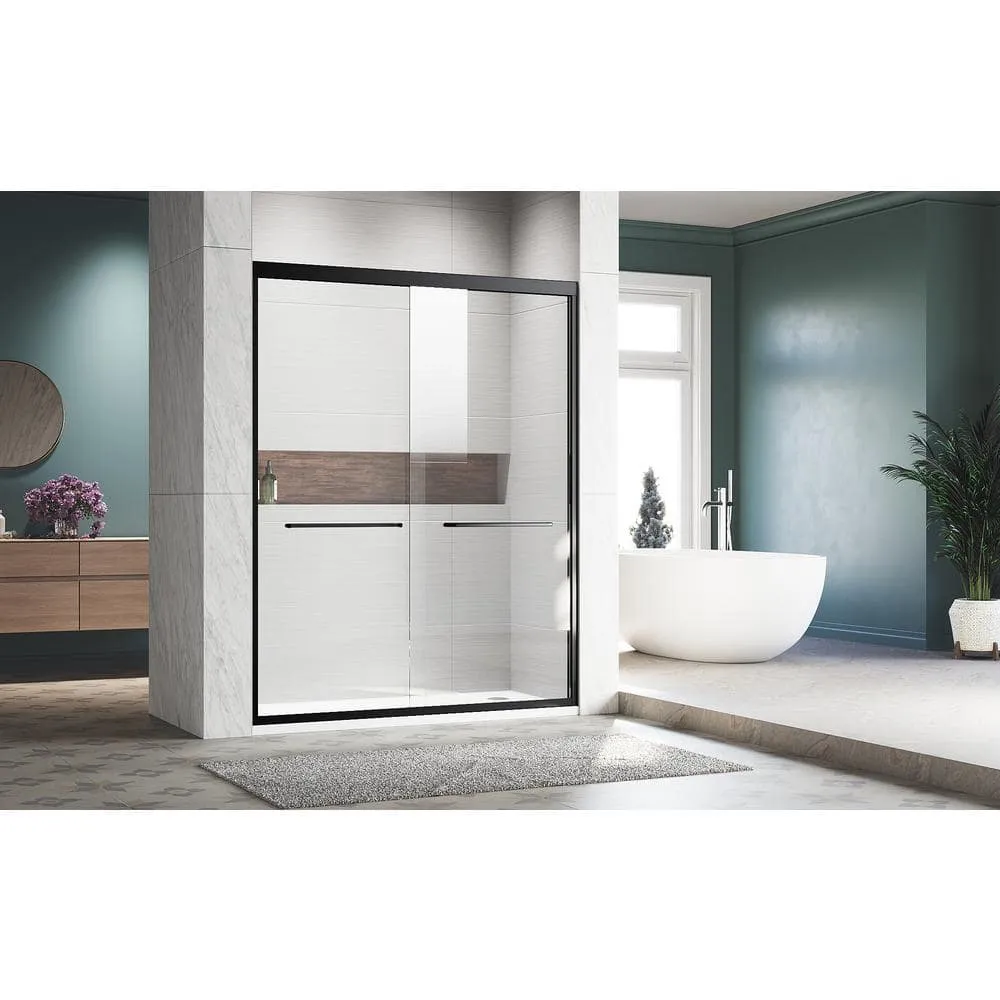 CASAINC 44-48 in. W x 72 in. H Sliding Adjustable Semi-Frameless Shower Door in Matte Black with Thick Clear Tempered Glass, photo 2 of 8