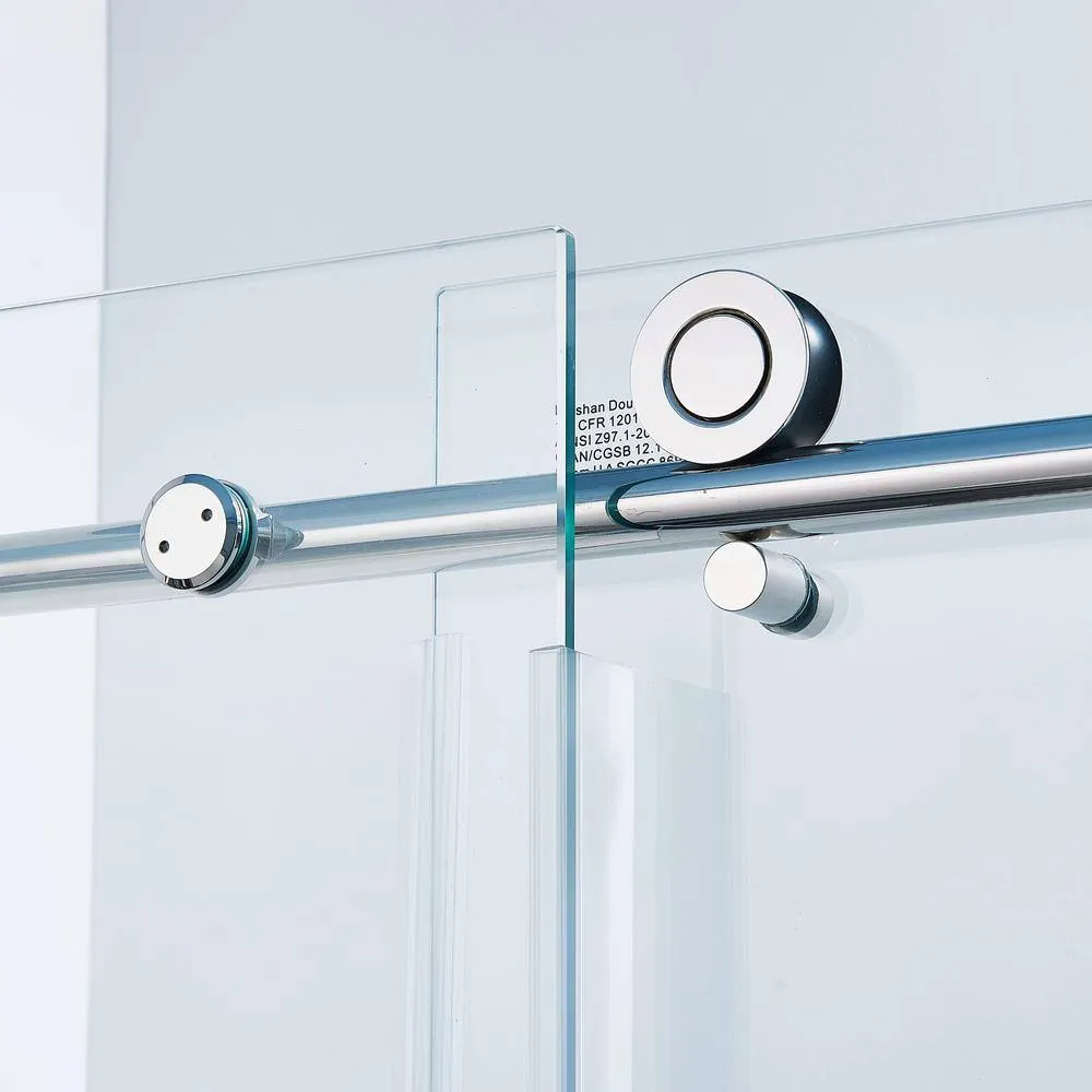 CASAINC 56-60 in. W x 75 in. H Single Sliding Semi-Frame 304 Stainless Steel Shower Door in Chrome with 5/16 in. Clear Glass, photo 5 of 8