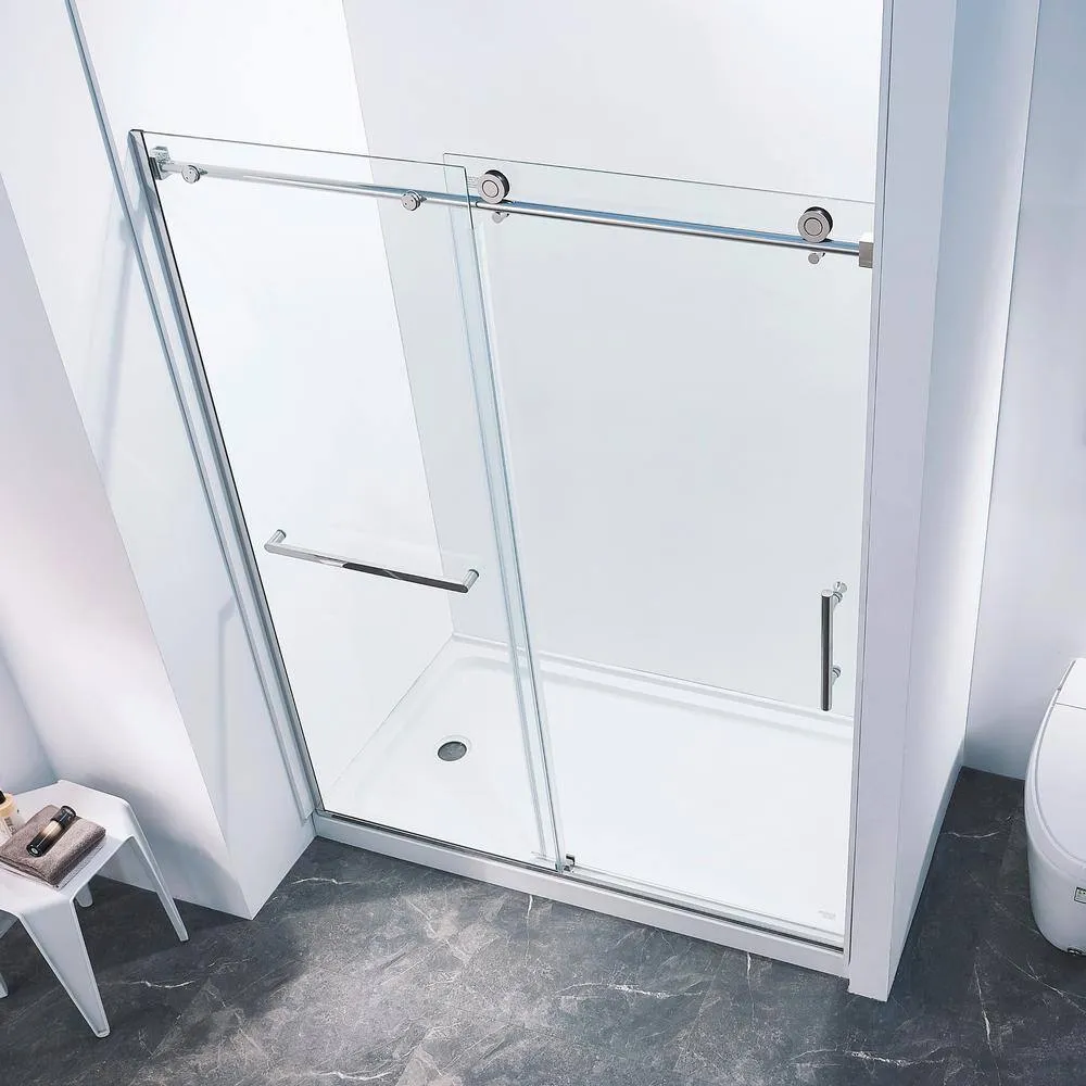 CASAINC 56-60 in. W x 75 in. H Single Sliding Semi-Frame 304 Stainless Steel Shower Door in Chrome with 5/16 in. Clear Glass, photo 2 of 8