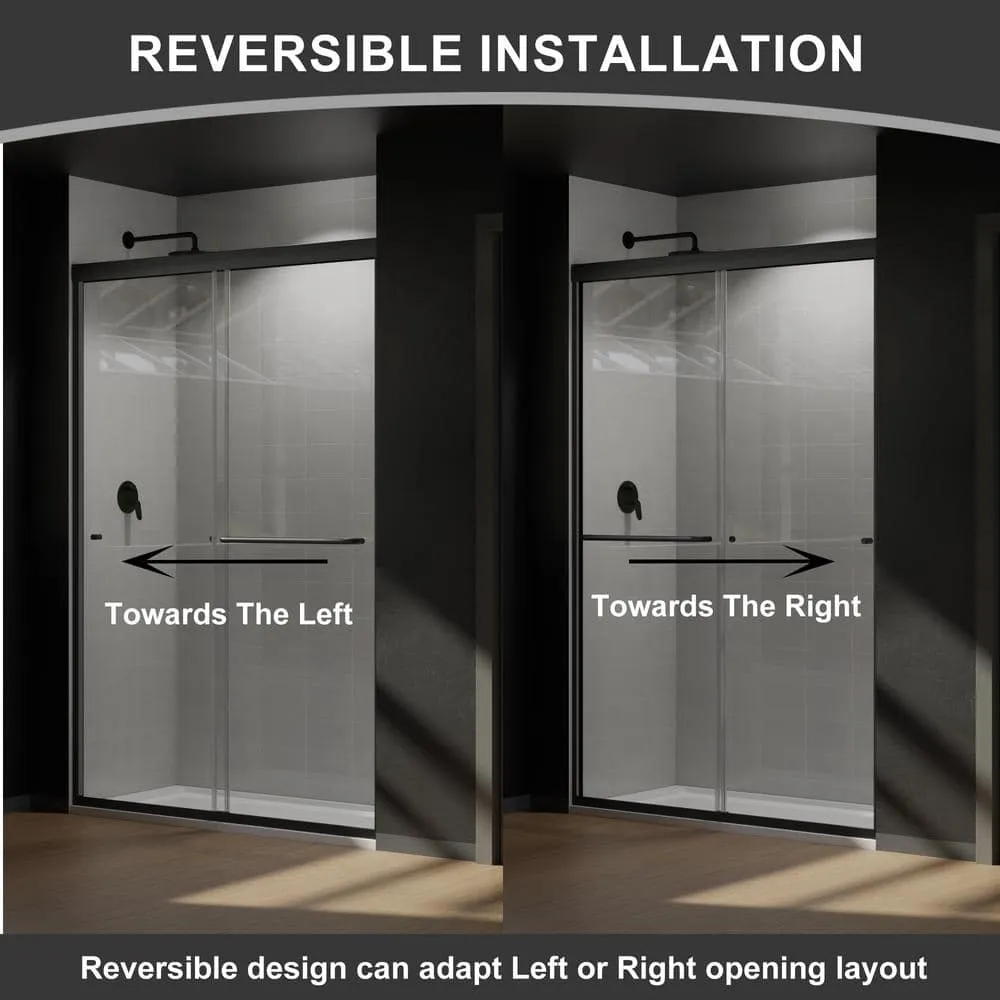 CASAINC 48 in. W x 72 in. H Framed Sliding Shower Door in Black with Tempered Glass, photo 4 of 13