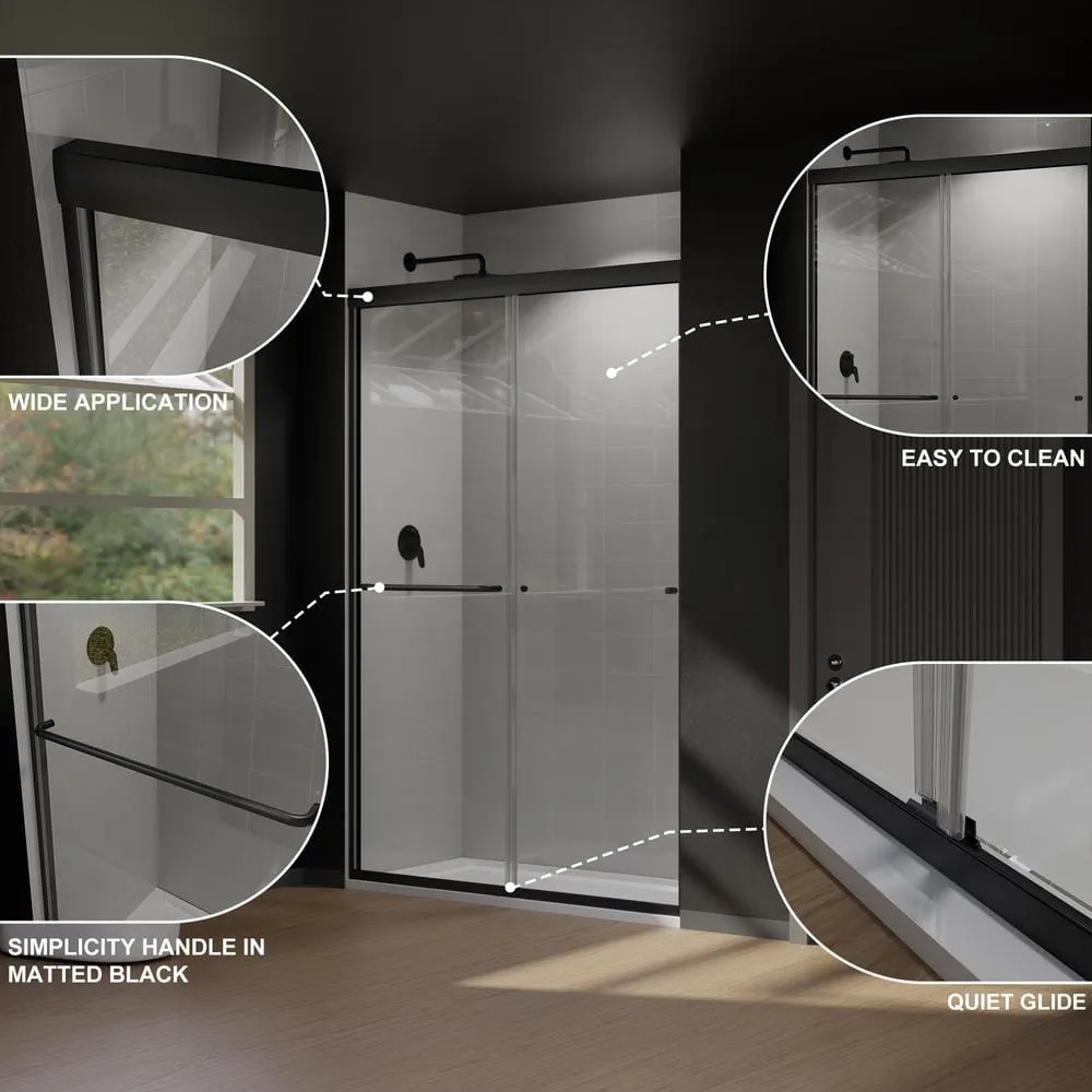 CASAINC 48 in. W x 72 in. H Framed Sliding Shower Door in Black with Tempered Glass, photo 3 of 13