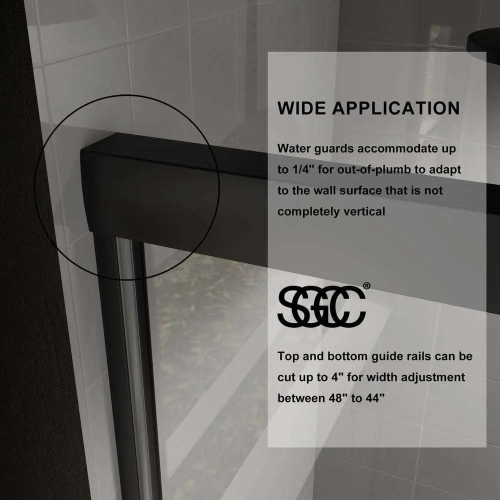 CASAINC 48 in. W x 72 in. H Framed Sliding Shower Door in Black with Tempered Glass, photo 8 of 13