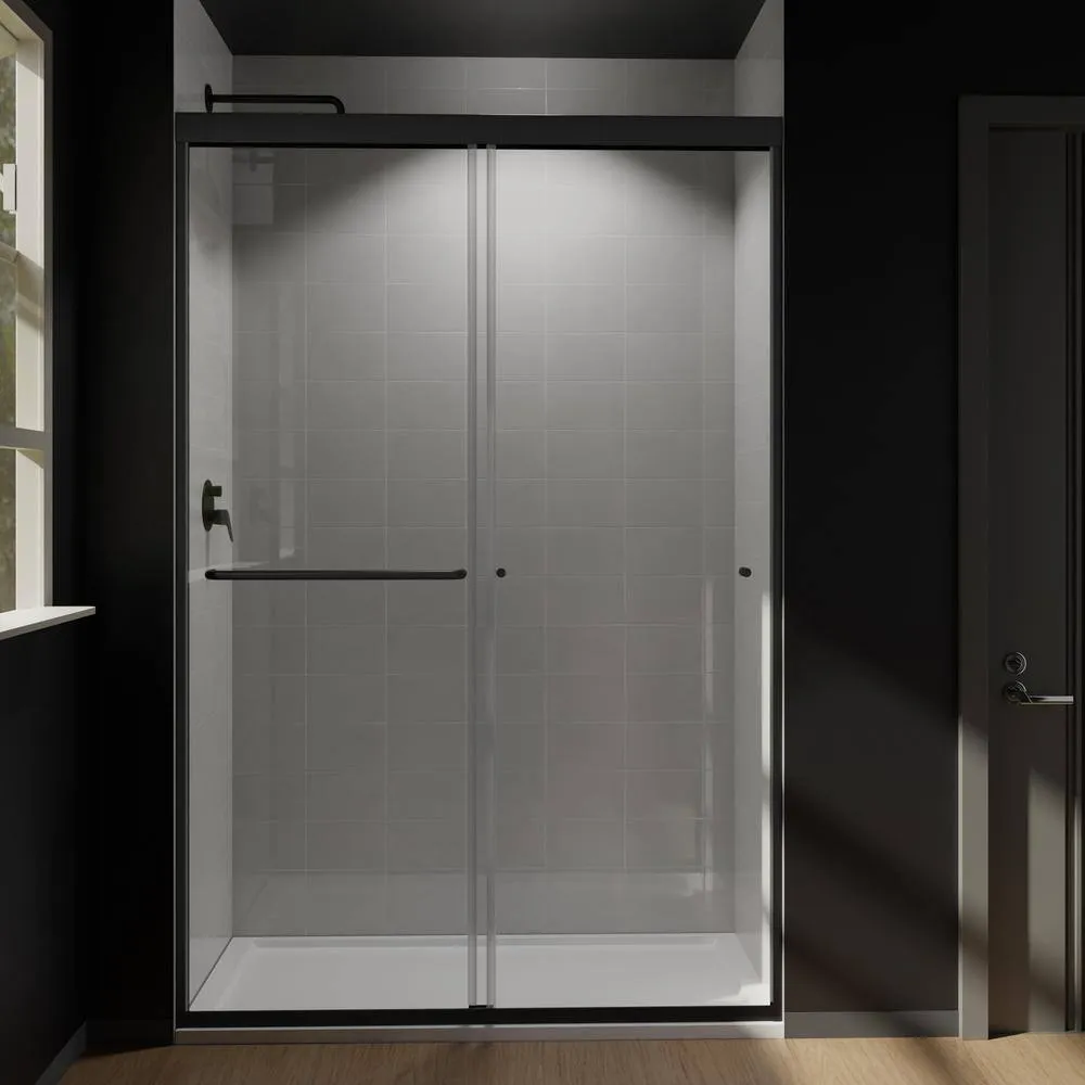 CASAINC 48 in. W x 72 in. H Framed Sliding Shower Door in Black with Tempered Glass, photo 2 of 13