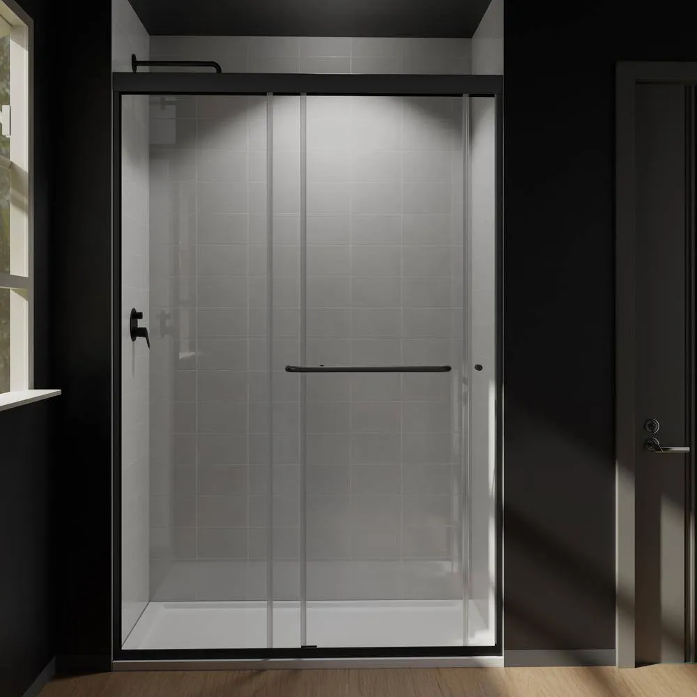 CASAINC 48 in. W x 72 in. H Framed Sliding Shower Door in Black with Tempered Glass, photo 11 of 13