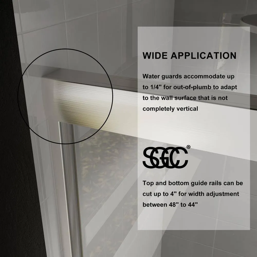 CASAINC 48 in. W x 72 in. H Framed Sliding Shower Door in Brushed Nickel with Tempered Glass, photo 9 of 13