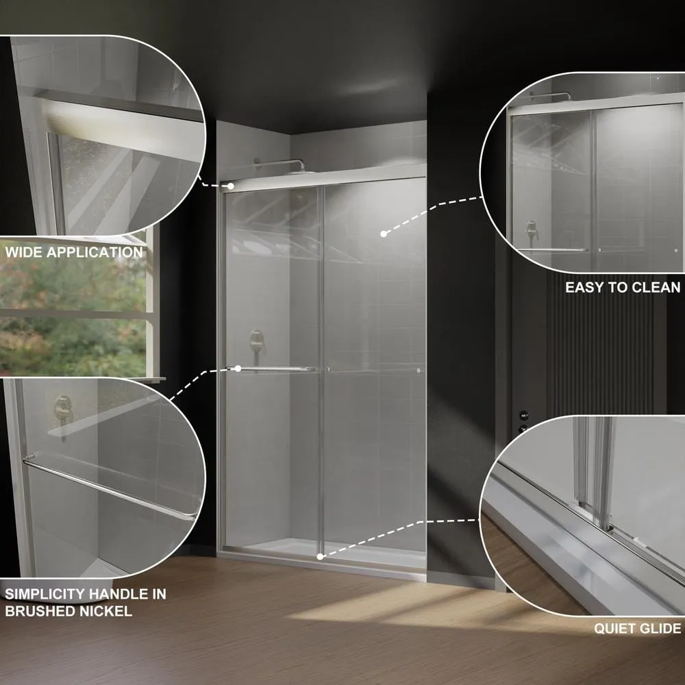CASAINC 48 in. W x 72 in. H Framed Sliding Shower Door in Brushed Nickel with Tempered Glass, photo 3 of 13