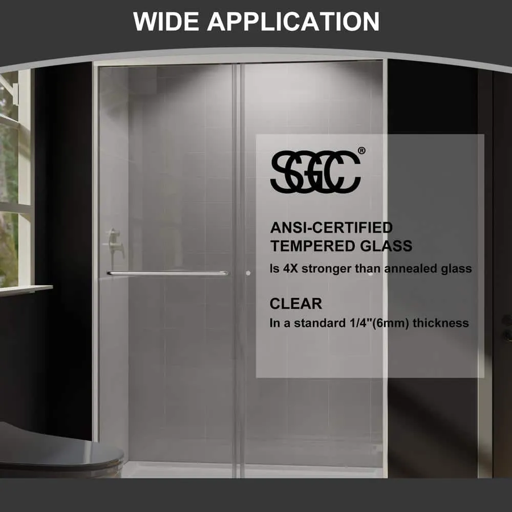 CASAINC 48 in. W x 72 in. H Framed Sliding Shower Door in Brushed Nickel with Tempered Glass, photo 7 of 13