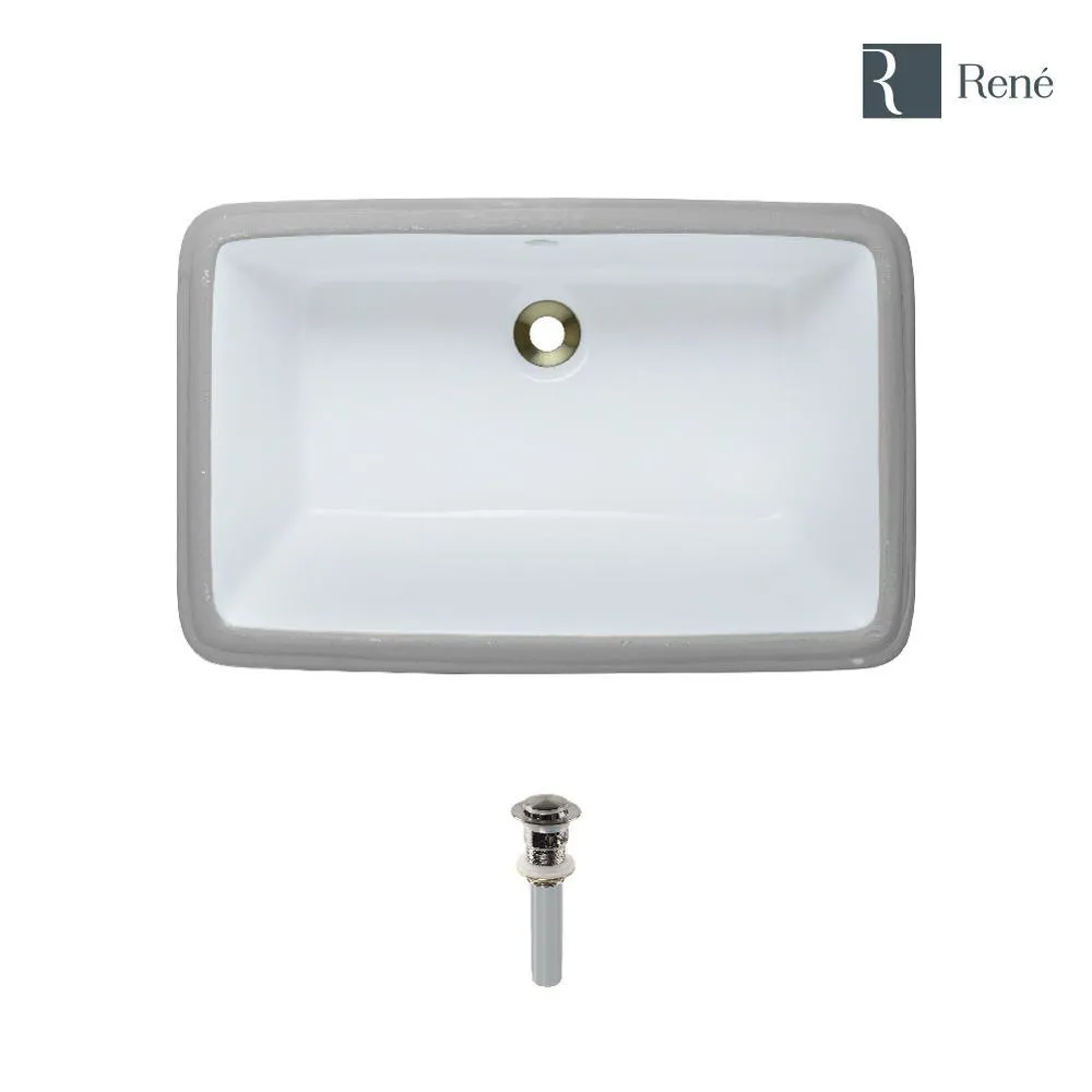 Undermount Porcelain Bathroom Sink in White with Pop-Up Drain in Brushed Nickel, photo 3 of 8