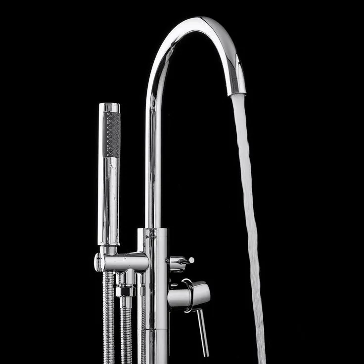 1-Handle Freestanding Floor Mount Roman Tub Faucet Bathtub Filler with Hand Shower in Chrome, photo 5 of 8