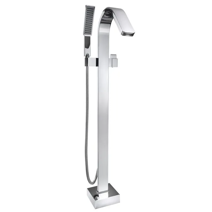 1-Handle Freestanding Floor Mount Roman Tub Faucet Bathtub Filler with Hand Shower in Chrome, photo 5 of 11