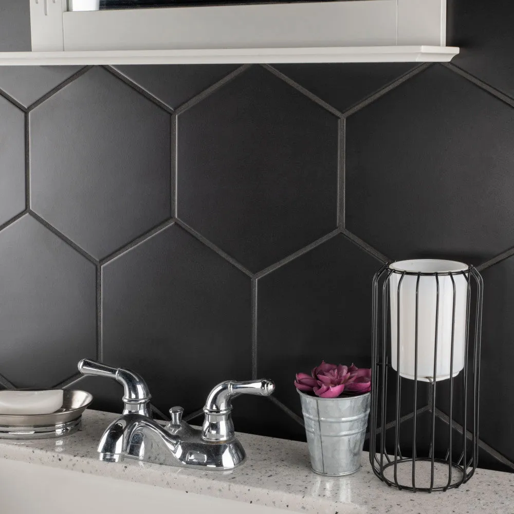 Merola Tile Textile Hex Black 8-5/8 in. x 9-7/8 in. Porcelain Floor and Wall Tile (11.56 sq. ft. / case), photo 7 of 8