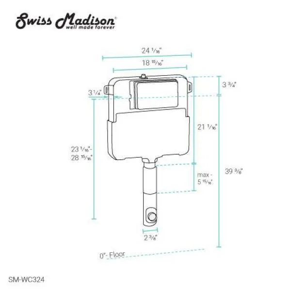 Swiss Madison 0.8/1.28 GPF 2 ft. x 4 ft. Concealed Dual Flush in Wall Toilet Tank Carrier for Back to Wall Toilet in White, photo 5 of 5