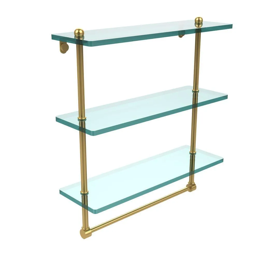 Allied Brass 16 in. L x 18 in. H x 5 in. W 3-Tier Clear Glass Bathroom Shelf with Towel Bar in Satin Nickel, photo 9 of 14