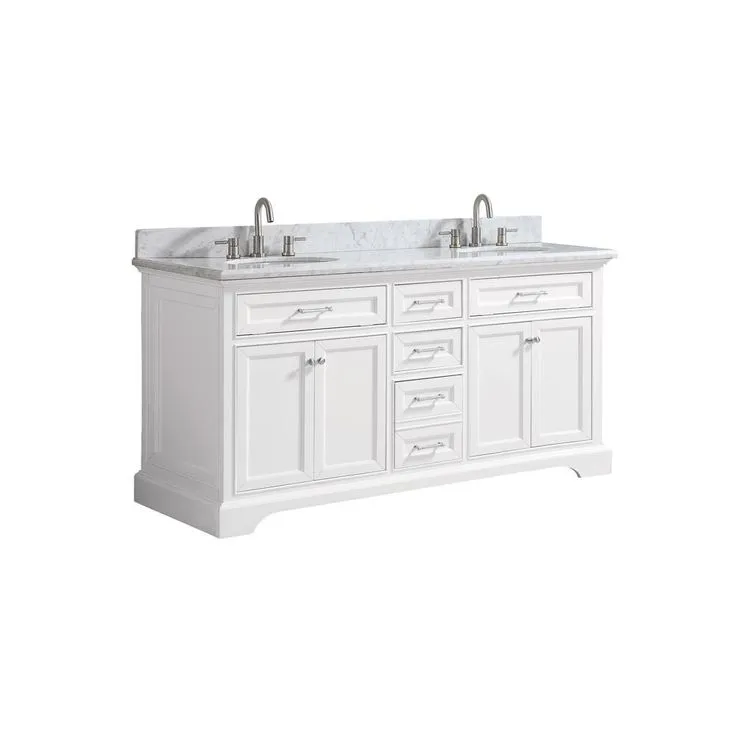 Windlowe 73 in. W x 22 in. D x 35 in. H Bath Vanity in White with Carrara Marble Vanity Top in White with White Sink, photo 4 of 10