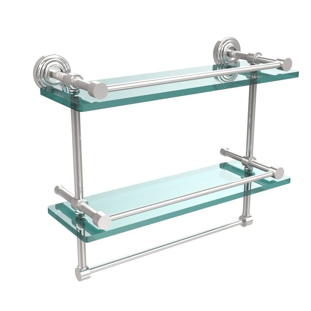 Allied Brass 16 in. L x 12 in. H x 5 in. W 2-Tier Gallery Clear Glass Bathroom Shelf with Towel Bar in Satin Chrome, photo 5 of 14