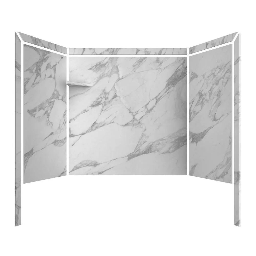 Elite 32 in. x 60 in. x 60 in. 9-Piece Easy Up Adhesive Tub Surround in Calacatta White, photo 4 of 25