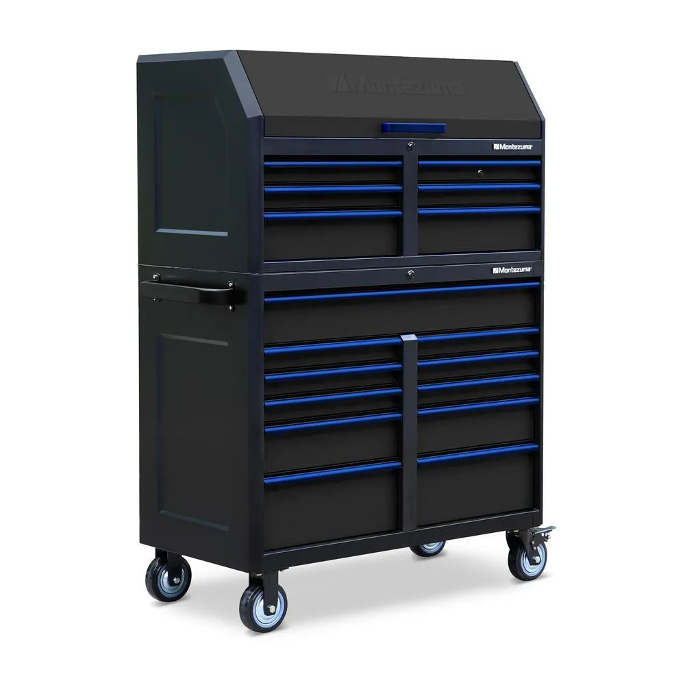 24 in. x 46 in. 17-Drawer Tool Chest and Cabinet Combo with Power and USB Outlets in Black and Blue, photo 5 of 15