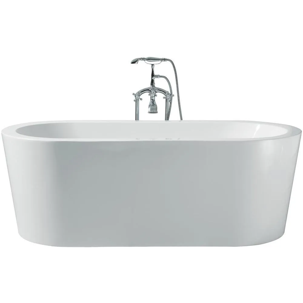 70 in. Acrylic Center Drain Oval Flat Bottom Freestanding Bathtub in White, photo 8 of 8