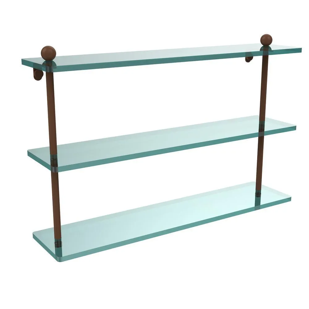 Allied Brass 22 in. L x 15 in. H x 5 in. W 3-Tier Clear Glass Bathroom Shelf in Satin Nickel, photo 14 of 16