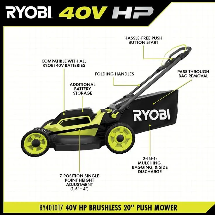 RYOBI 20 in. 40-Volt Brushless Lithium-Ion Cordless Walk Behind Self-Propelled Mower & Trimmer w/6.0 Ah Battery & Charger, photo 4 of 9