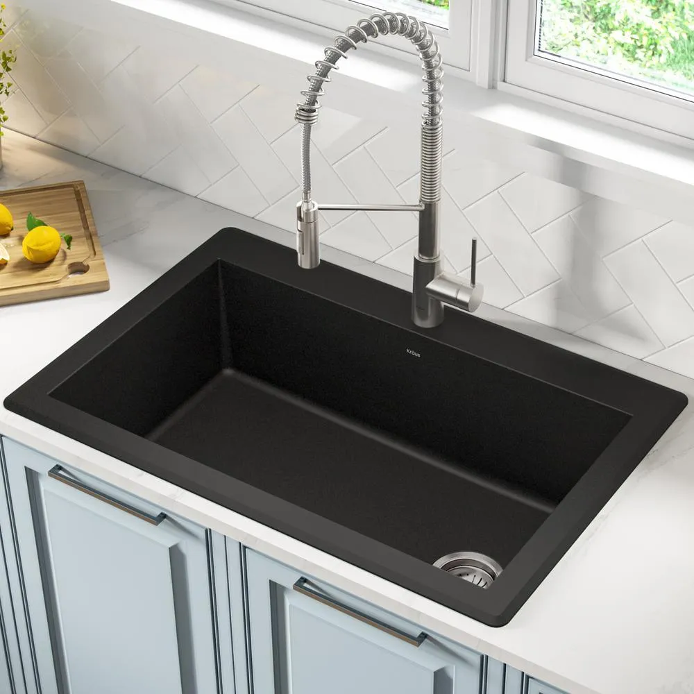 Forteza All-in-One Drop-In/Undermount Granite Composite 33 in. 1-Hole Single Bowl Kitchen Sink in Black, photo 2 of 14