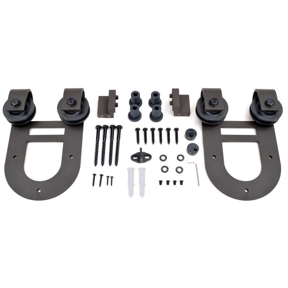CALHOME 72 in. Antique Bronze Rustic Horseshoe Barn Style Sliding Door Track and Hardware Set, photo 5 of 6