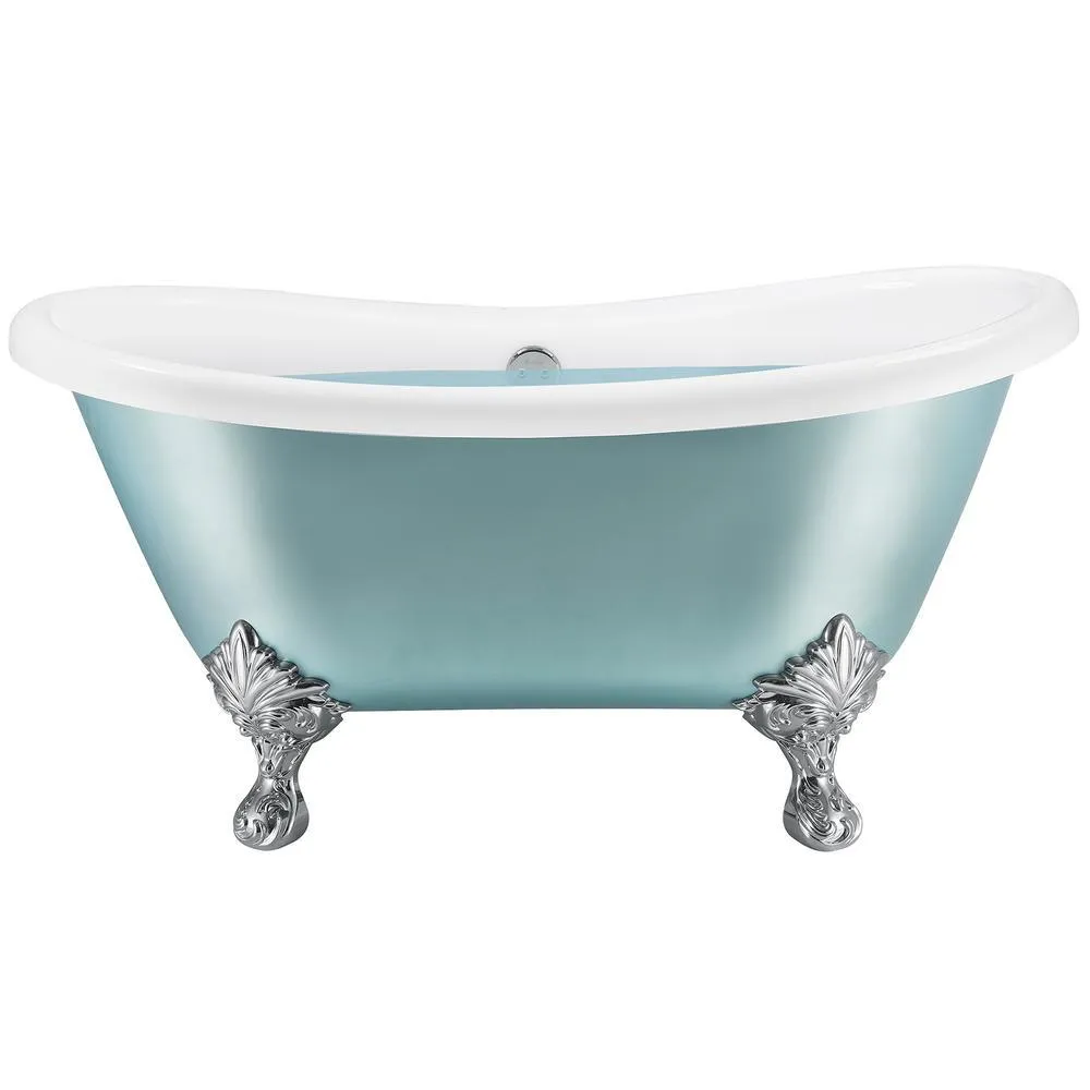 59 in. Fiberglass Double Slipper Clawfoot Non-Whirlpool Bathtub in Matte Lichen Green, photo 3 of 11