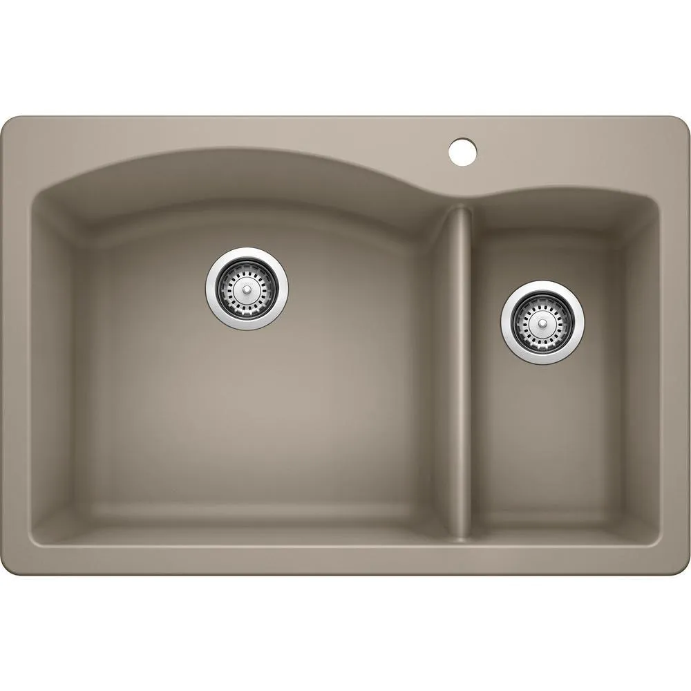 DIAMOND Dual Mount Granite Composite 33 in. 1-Hole 70/30 Double Bowl Kitchen Sink in Metallic Gray, photo 4 of 10
