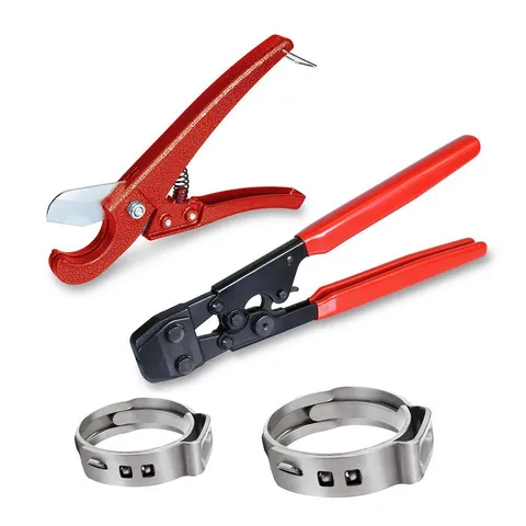 PEX Plumbing Kit Crimper Tool with Lock Hook Cutter Tool with Stainless Steel Cinch Clamps 1/2 in. 3/4 in.