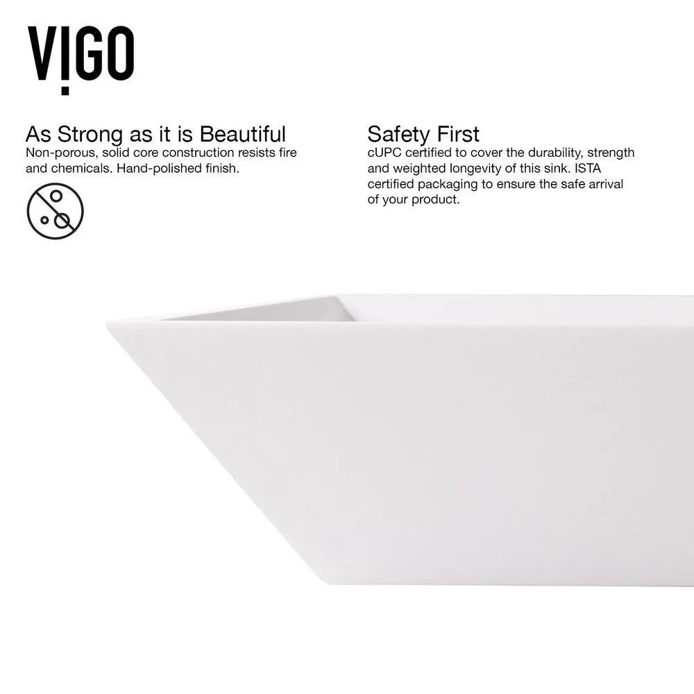 VIGO Vinca White Matte Stone Vessel Bathroom Sink Set with Titus Wall Mount Faucet in Matte Black, photo 6 of 12
