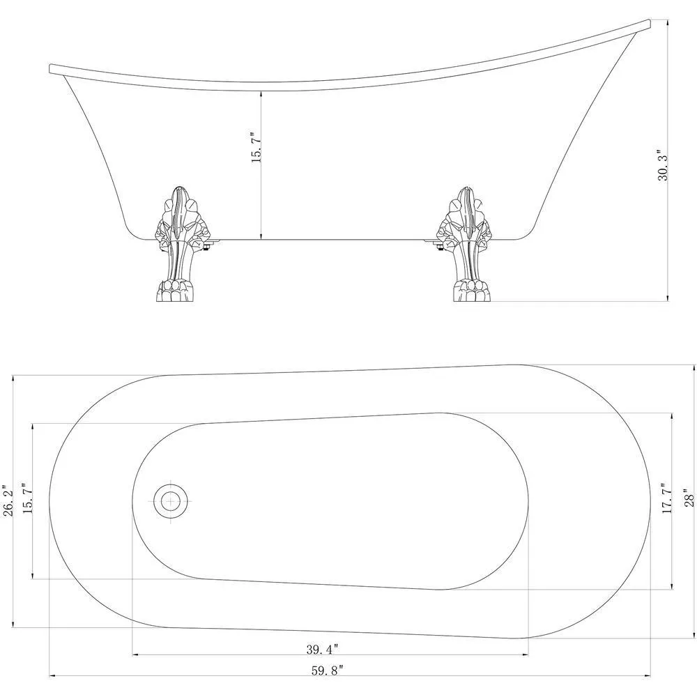 60 in. Fiberglass Slipper Clawfoot Non-Whirlpool Bathtub in Matte Antique Brass, photo 10 of 10