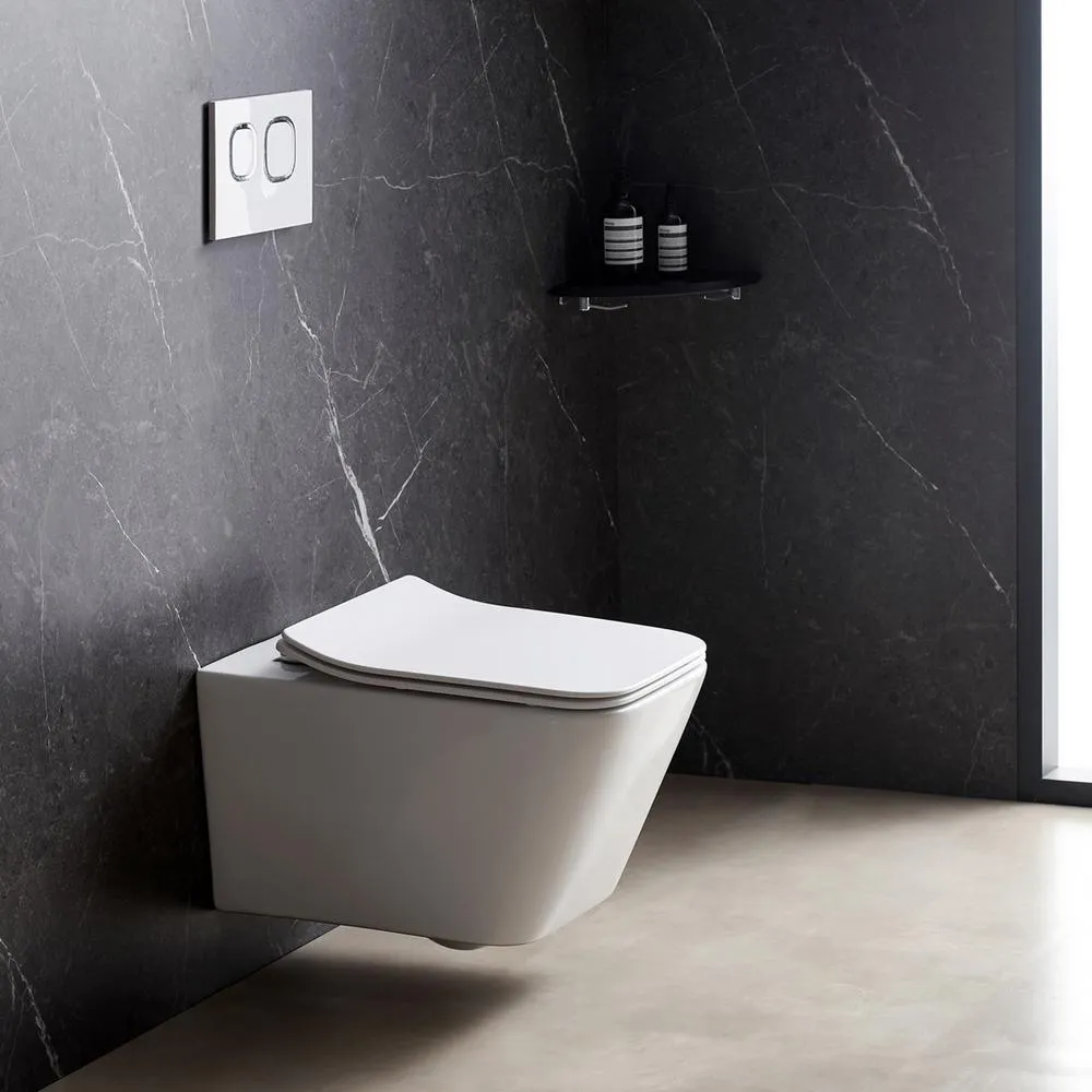 Simple Project Wall-Hung 1-Piece 1.6 GPF/0.8 GPF High Efficiency Dual Flush Round Bowl Toilet in White Skirted All-in-One Seat Included, photo 4 of 9