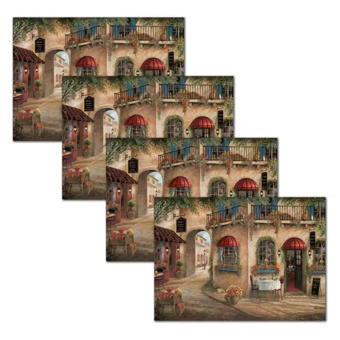 MHF Home Red and Brown Floral Cafe 18 in wide · 13 in long Polypropylene Placemat Set