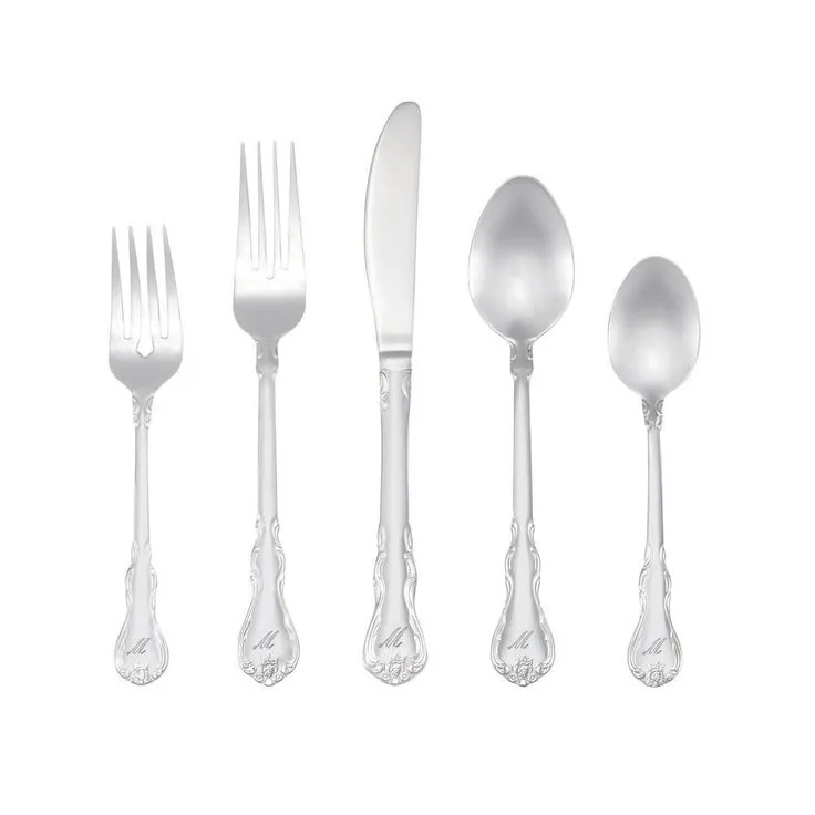 Bouquet Monogrammed Letter S 46-Piece Silver Stainless Steel Flatware Set (Service for 8), photo 5 of 14