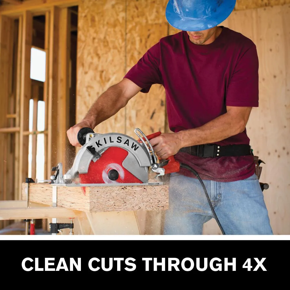 15 Amp Corded Electric 10-1/4 in. Magnesium SAWSQUATCH Worm Drive Circular Saw with 40-Tooth Diablo Carbide Blade, photo 3 of 9