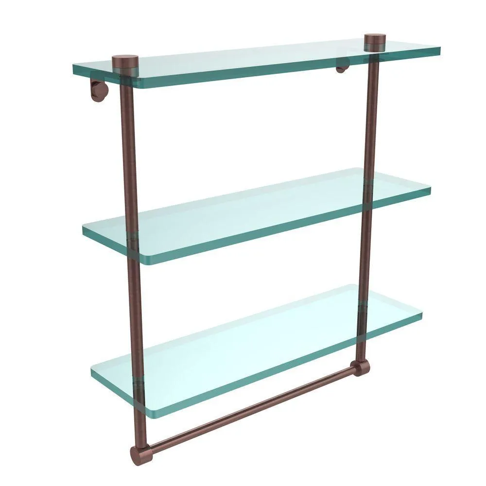 Allied Brass 16 in. L x 18 in. H x 5 in. W 3-Tier Clear Glass Bathroom Shelf with Towel Bar in Antique Bronze, photo 9 of 14