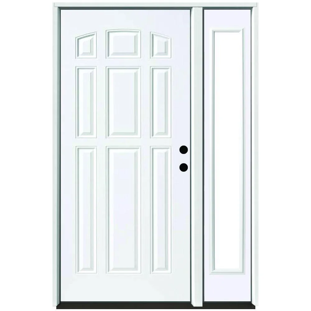 Steves & Sons 53 in. x 80 in. 9-Panel Primed White Right-Hand Steel Prehung Front Door with 14 in. Clear Glass Sidelite 4 in. Wall, photo 6 of 6