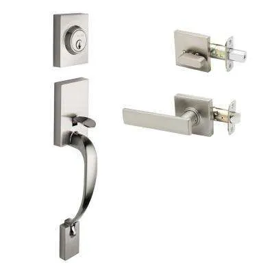 New York Plate 2-3/8 in. Backset Antique Brass C Grip Entry Set New York Knob