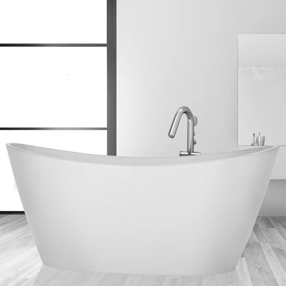 Empava 69 in. Acrylic Freestanding Bathtub Flatbottom Stand Alone Tub with Contemporary Modern Design in Glossy White, photo 6 of 7