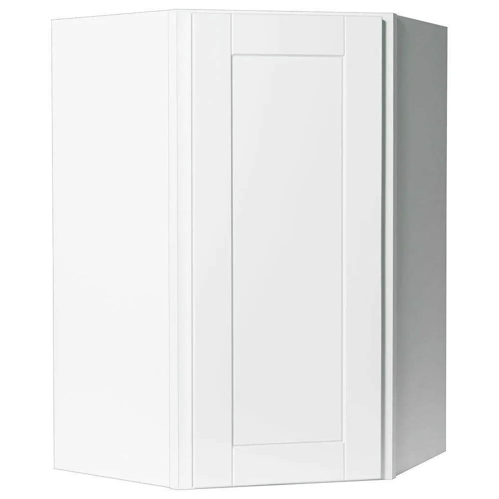 Shaker Assembled 24x30x12 in. Diagonal Corner Wall Kitchen Cabinet in Satin White, photo 18 of 25