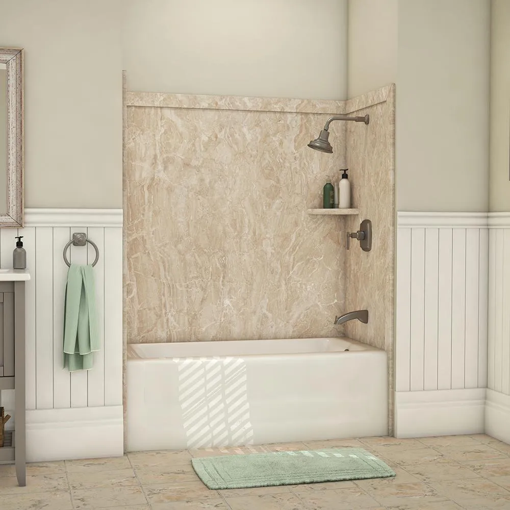 Elite 32 in. x 60 in. x 60 in. 9-Piece Easy Up Adhesive Tub Surround in Calypso, photo 21 of 26