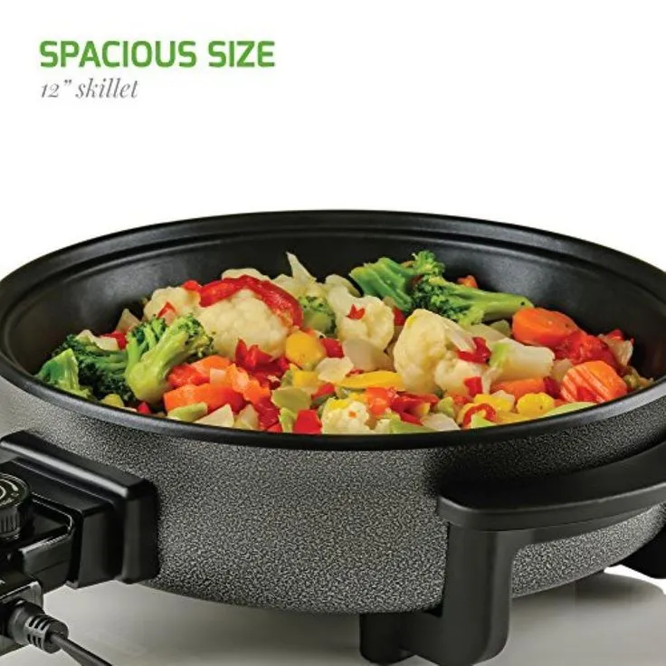 12 In. Black Non Stick Electric Skillet Aluminum Body and Tempered Glass Lid, Removable Temperature Knob, photo 12 of 12