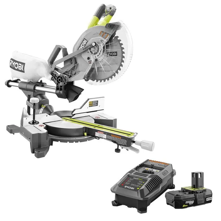 RYOBI 18-Volt ONE+ONE Cordless Brushless 10 in. Dual Bevel Sliding Miter Saw with 2.0 Ah Battery and Charger Kit, photo 6 of 9