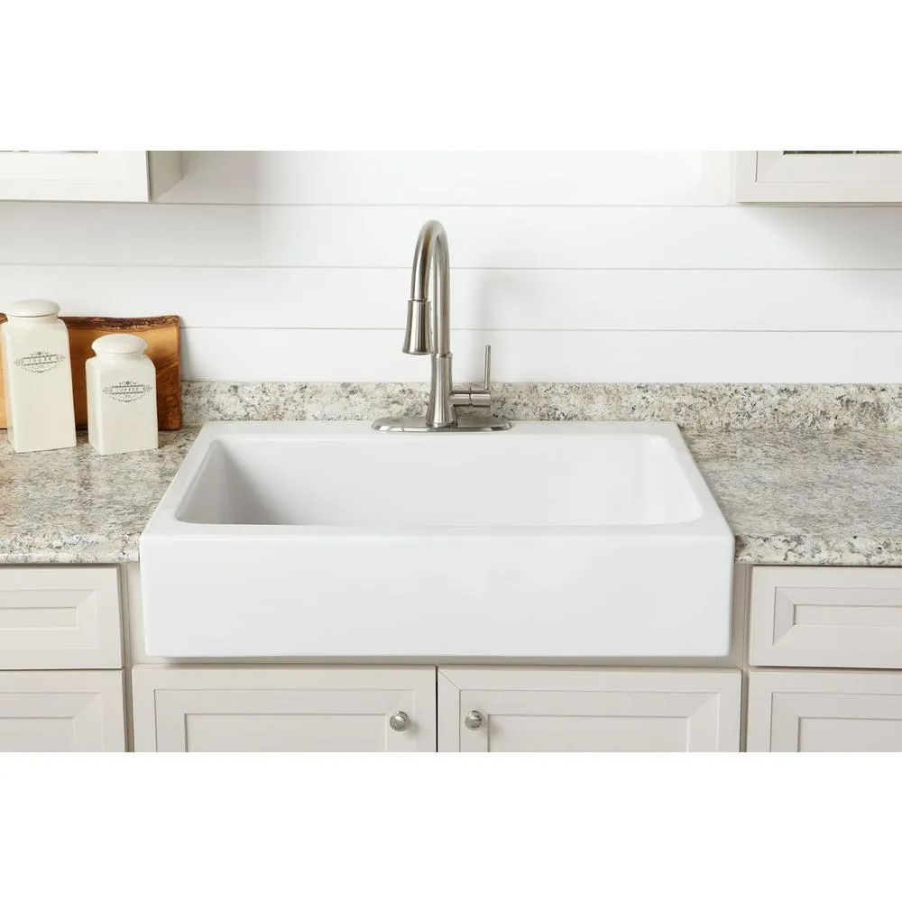 Josephine Quick-Fit Drop-in Farmhouse Fireclay 33.85 in. 3-Hole Single Bowl Kitchen Sink in Crisp White, photo 7 of 24