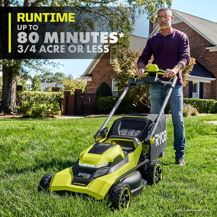 RYOBI 21 in. 40-Volt Brushless Lithium-Ion Cordless SMART TREK SelfPropelled Walk Behind Mower Two 6.0 AhBatteries & 1 Charger, photo 7 of 8