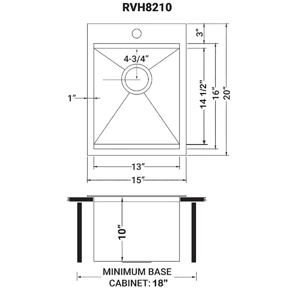 Workstation Drop-in Stainless Steel 15 in. x 20 in. Topmount Bar Prep RV Kitchen Sink 16-Gauge Single Bowl, photo 13 of 13